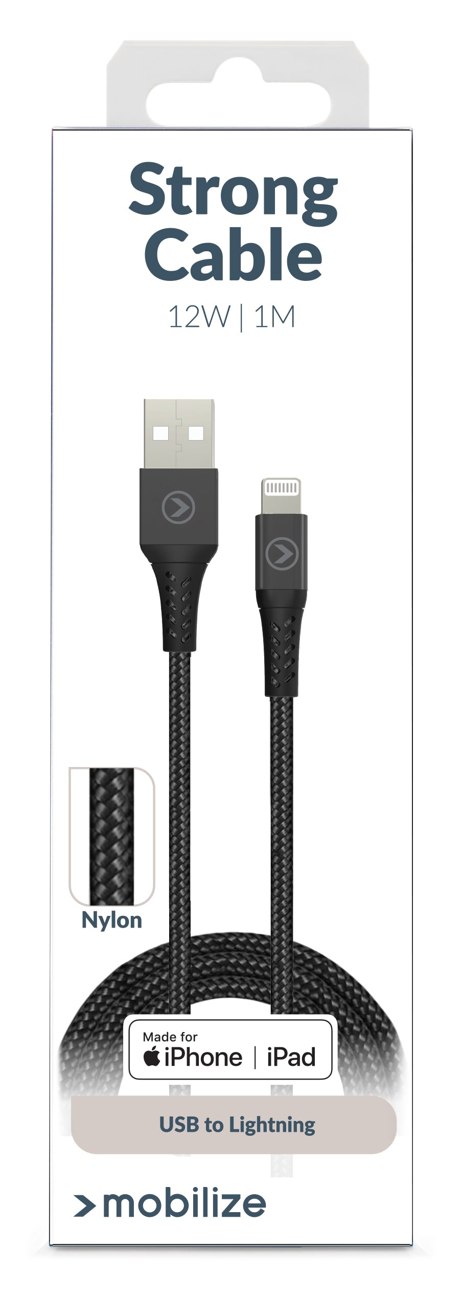 Mobilize Strong Nylon Cable Usb To Apple Mfi Lightning 1M. 12W Black