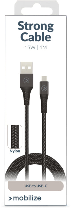 Mobilize Strong Nylon Cable Usb To Usb-C 1M. 15W Black