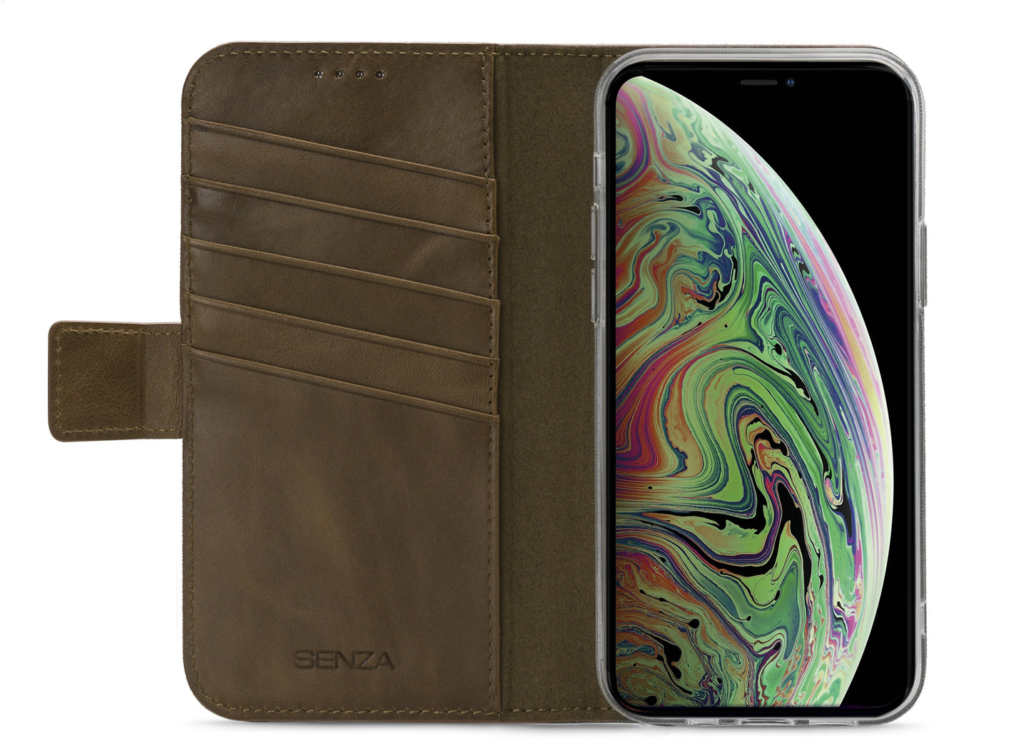 Senza Desire Leather Wallet Apple Iphone Xs Max Burned Olive