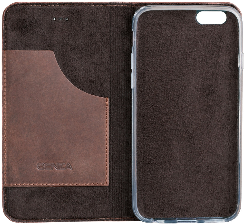 Senza Raw Leather Booklet Apple Iphone 6/6S Chestnut Brown