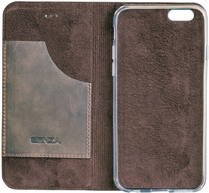 Senza Raw Leather Booklet Apple Iphone 6/6S Walnut Brown