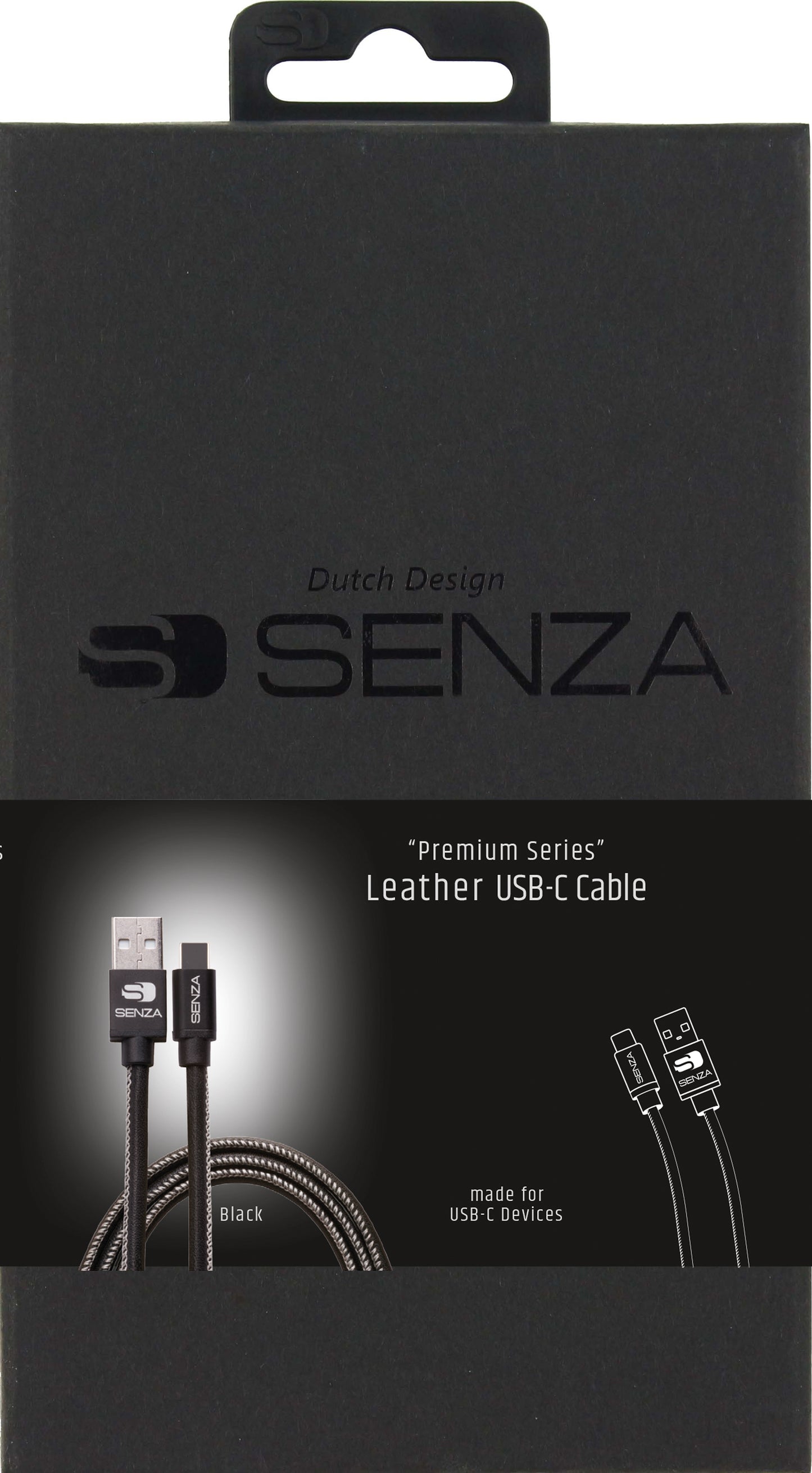 Senza Premium Leather Charge/Sync Cable Usb-C 1.5M. 15W Black