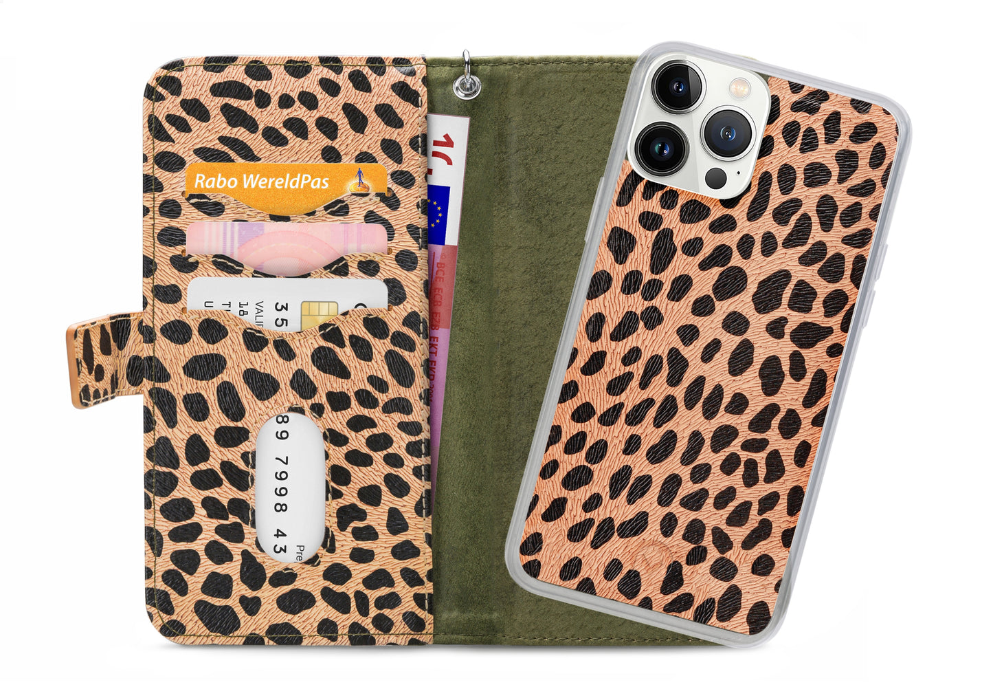Mobilize 2In1 Magnet Zipper Case Apple Iphone 13 Pro Max Olive/Leopard