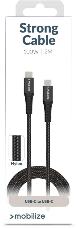 Mobilize Strong Nylon Cable Usb-C To Usb-C 2M. 100W Black