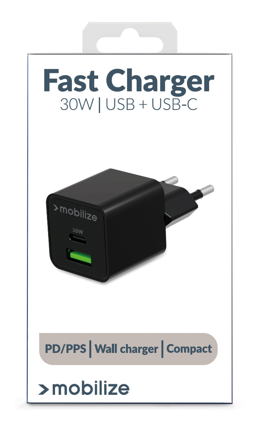 Mobilize Wall Charger Usb-C + Usb Gan 30W With Pd/Pps Black