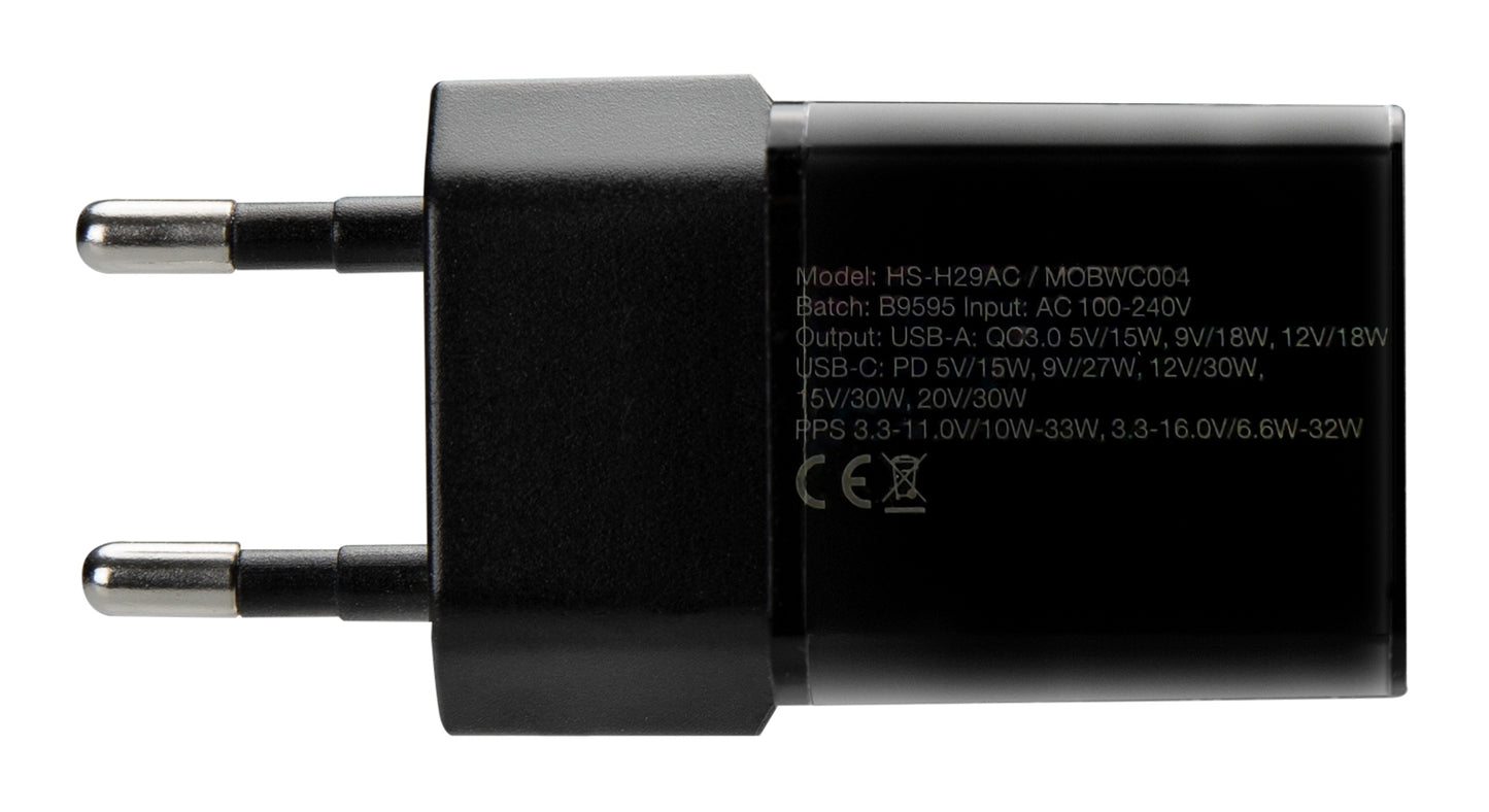 Mobilize Wall Charger Usb-C + Usb Gan 30W With Pd/Pps Black
