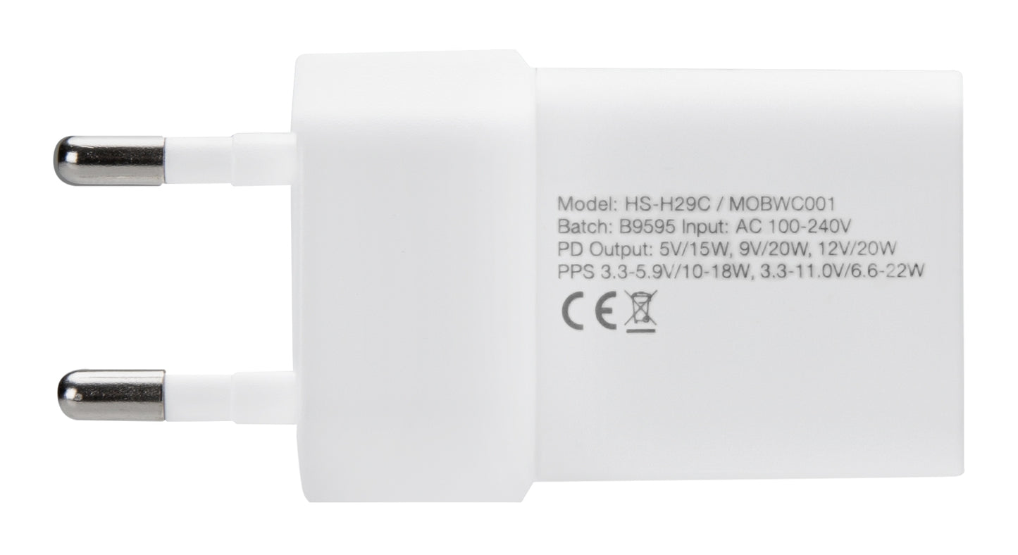 Mobilize Wall Charger Usb-C 20W With Pd + Mfi Lightning Nylon Cable 1.2M White