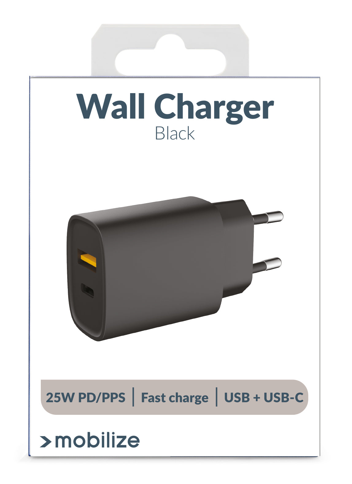Mobilize Wall Charger Usb-C + Usb 25W With Pd/Pps Black