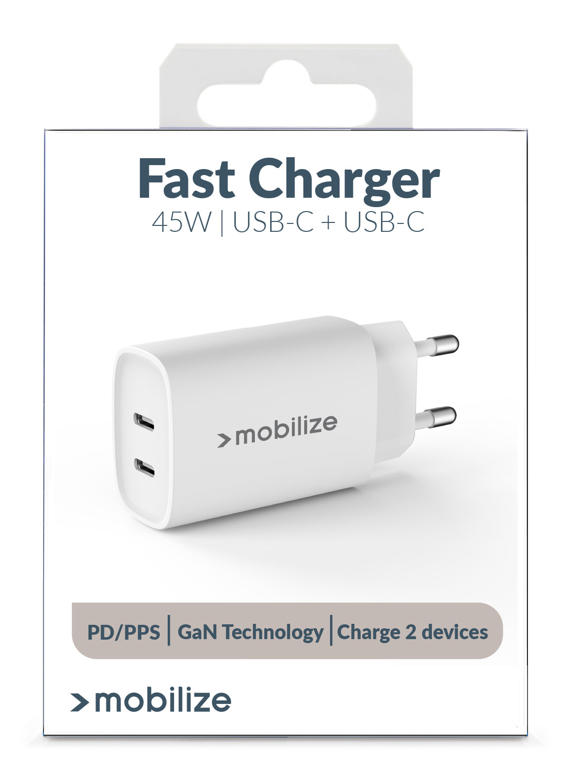 Mobilize Wall Charger 2X Usb-C Gan 45W With Pd/Pps White