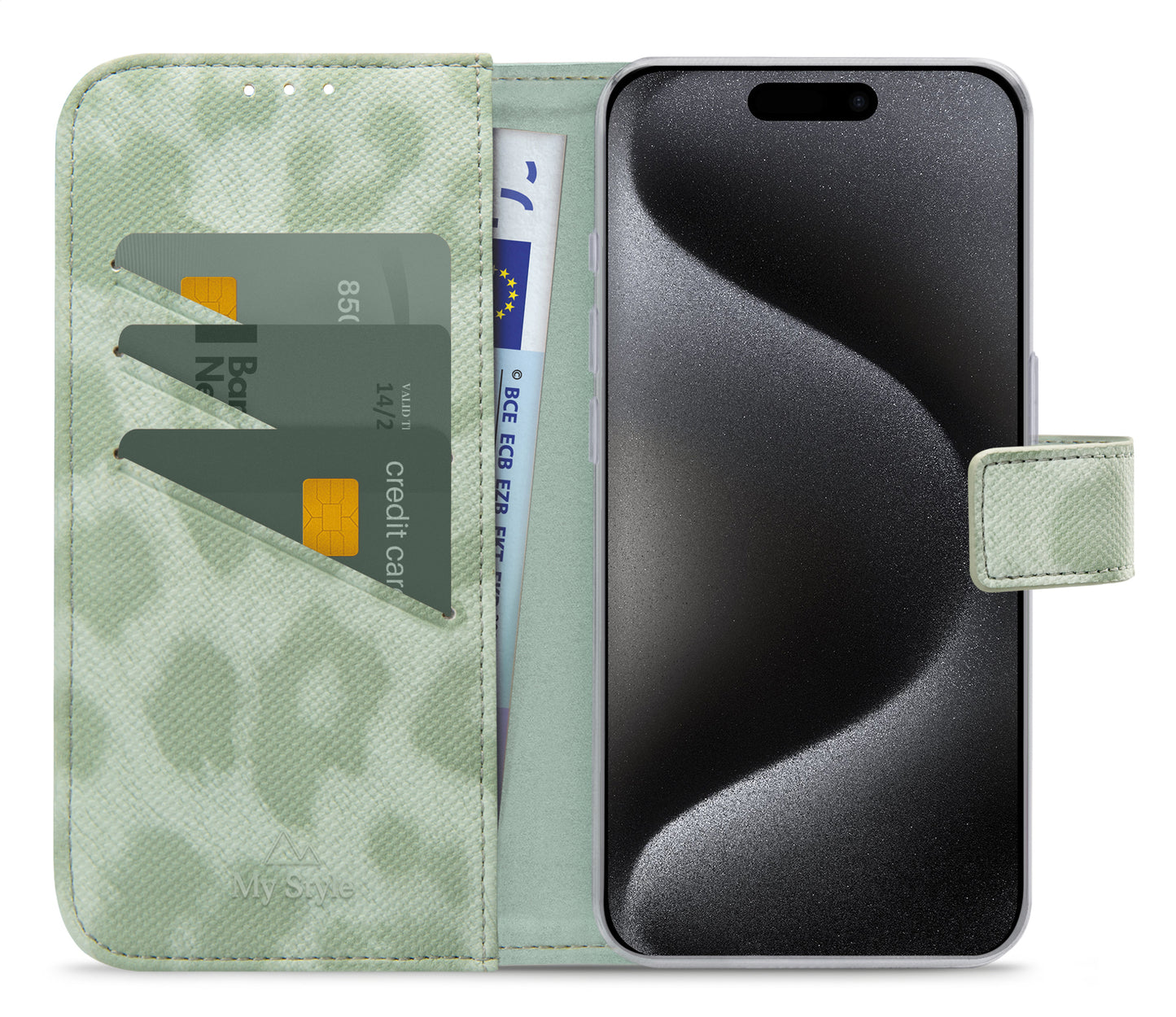 My Style Flex Wallet For Apple Iphone 15 Pro Green Leopard