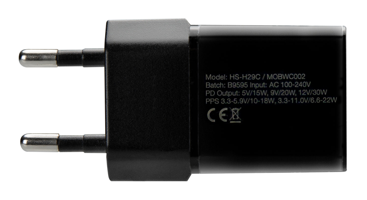 Mobilize Wall Charger Usb-C Gan 30W With Pd/Pps + Usb-C Nylon Cable 1.2M Black