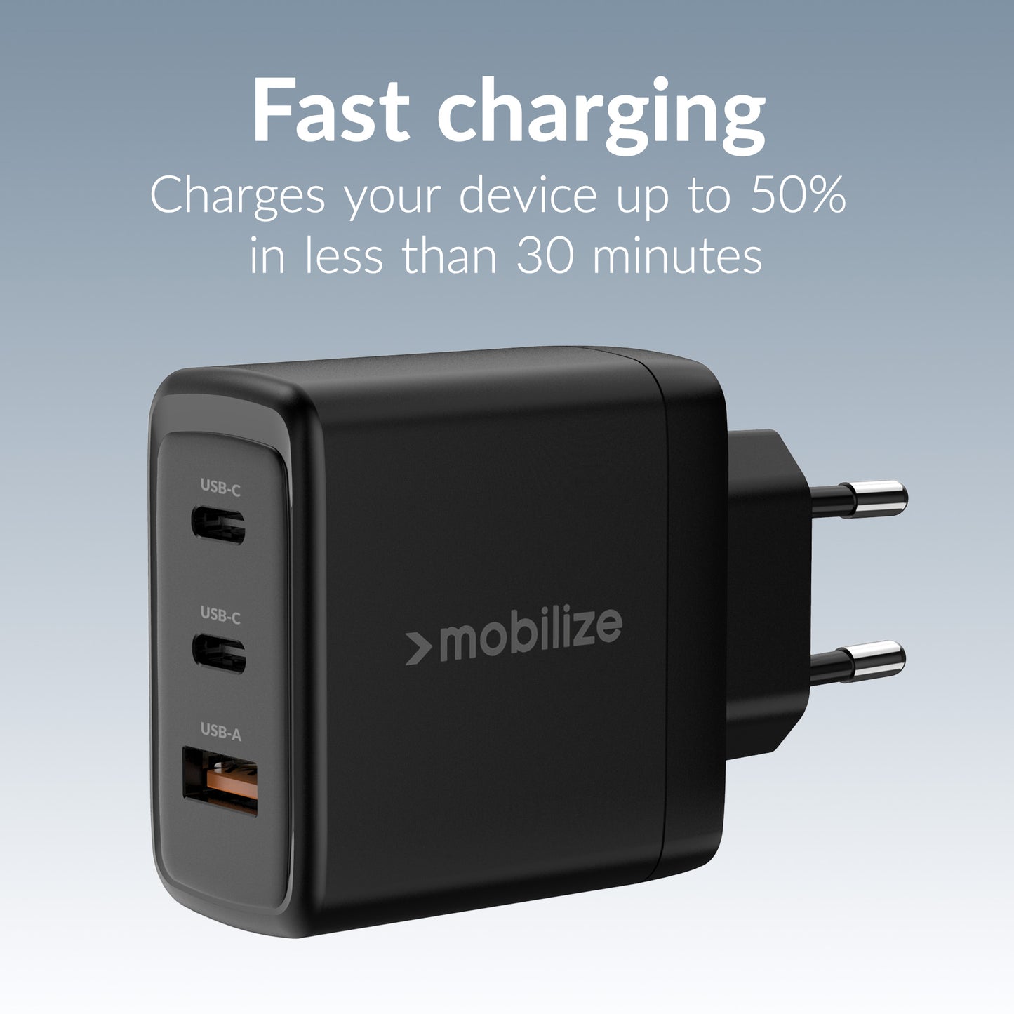 Mobilize Wall Charger 2X Usb-C + 1X Usb Gan 65W With Pd/Pps Black