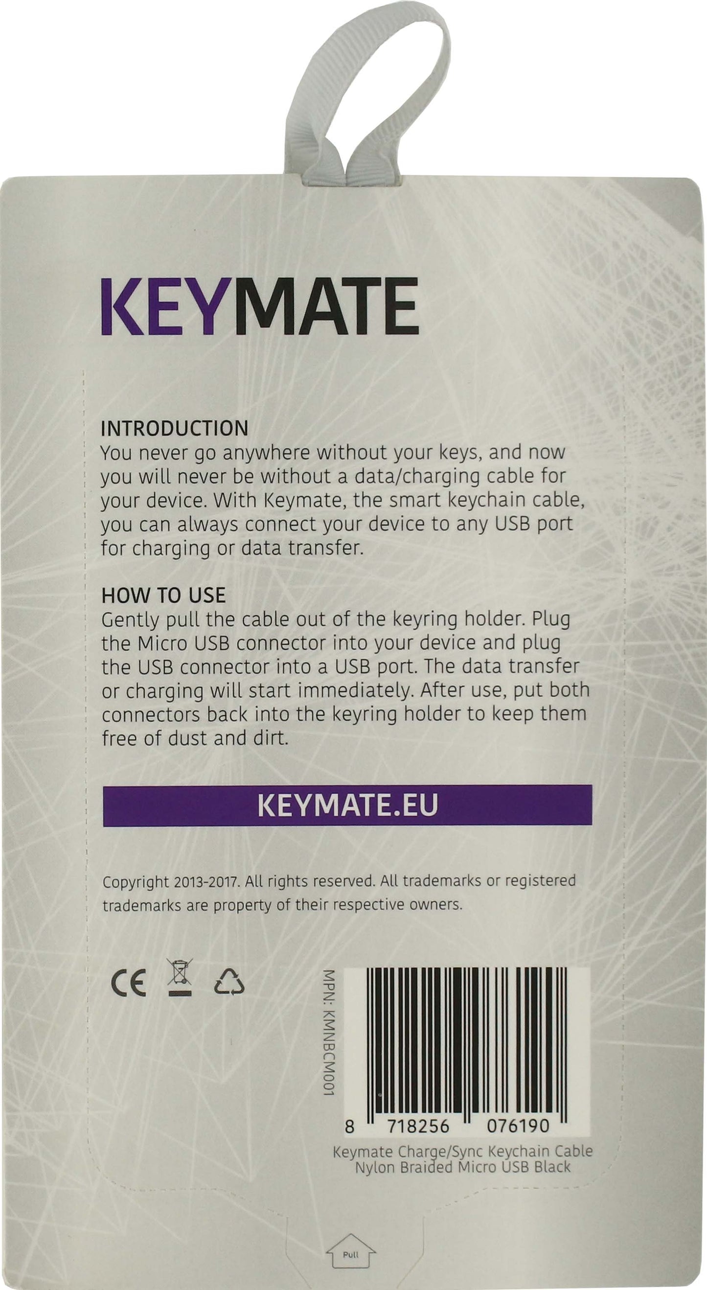 Keymate Charge/Sync Keychain Cable Nylon Braided Micro Usb Black