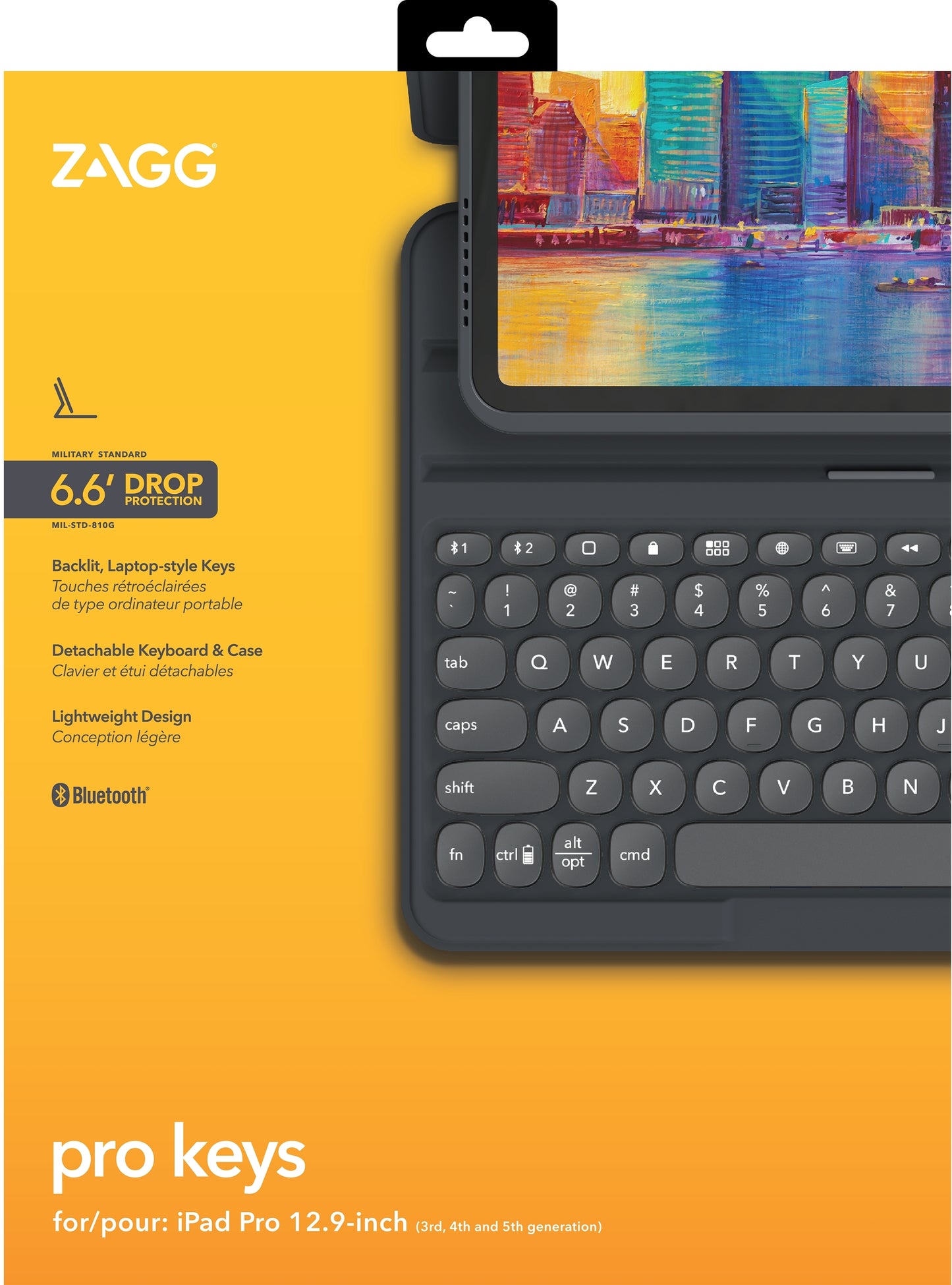 Zagg Pro Keys Bluetooth Keyboard Case For Apple Ipad Pro 12.9 (2018/2020/2021) Azerty Black