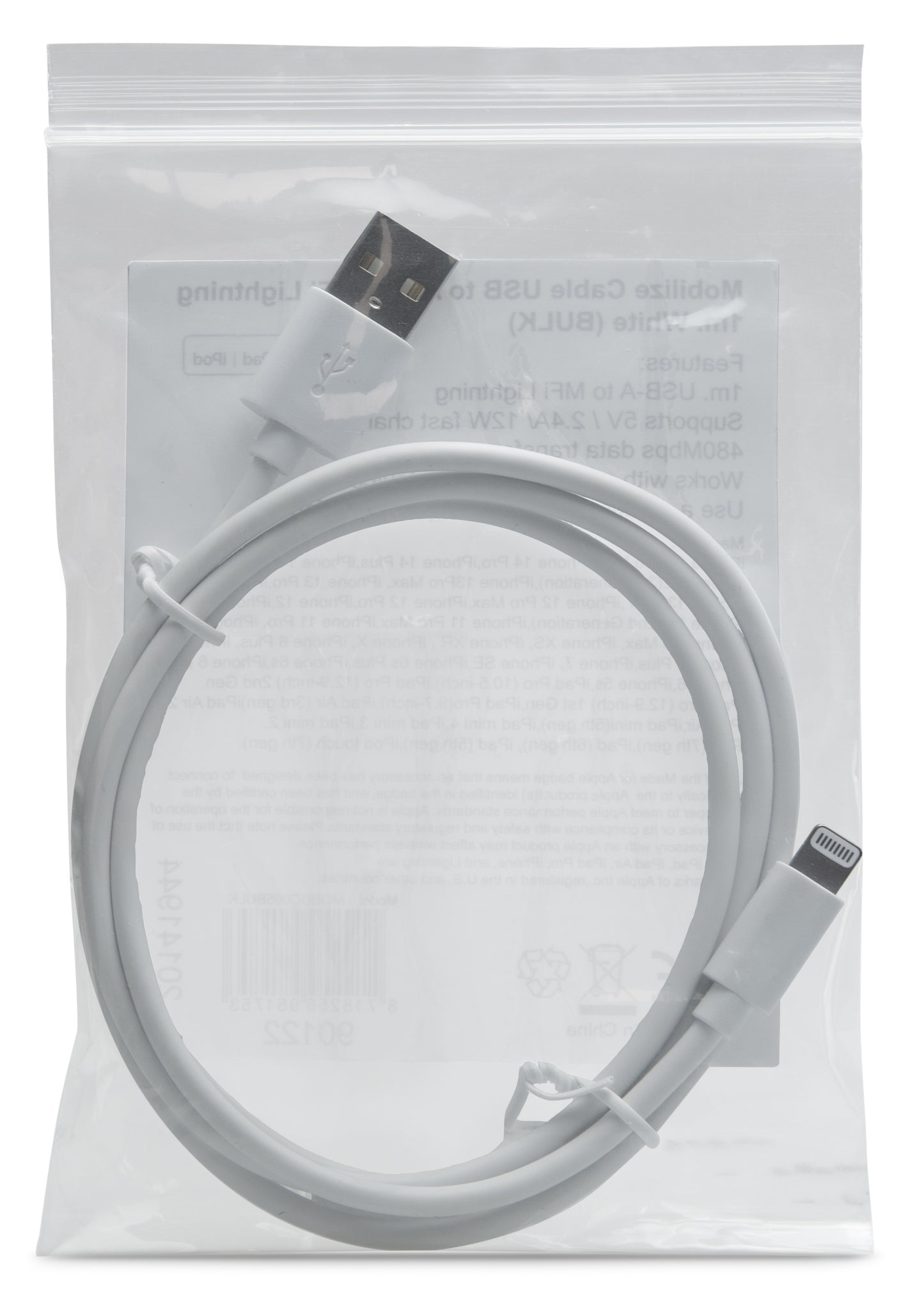 Mobilize Bulk Mobilize Cable Usb To Apple Mfi Lightning 1M. 12W White (Bulk)