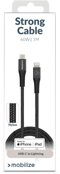 Mobilize Strong Nylon Cable Usb To Apple Mfi Lightning 2M. 12W Black