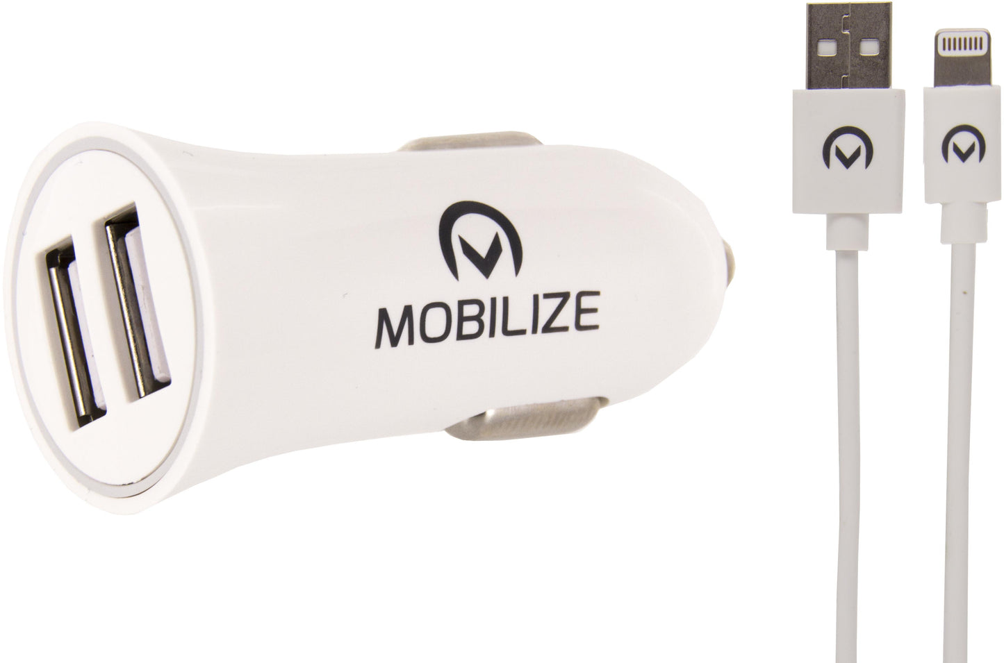 Mobilize Car Charger 2X Usb 24W + Usb To Apple Mfi Lighting Cable 1M. White