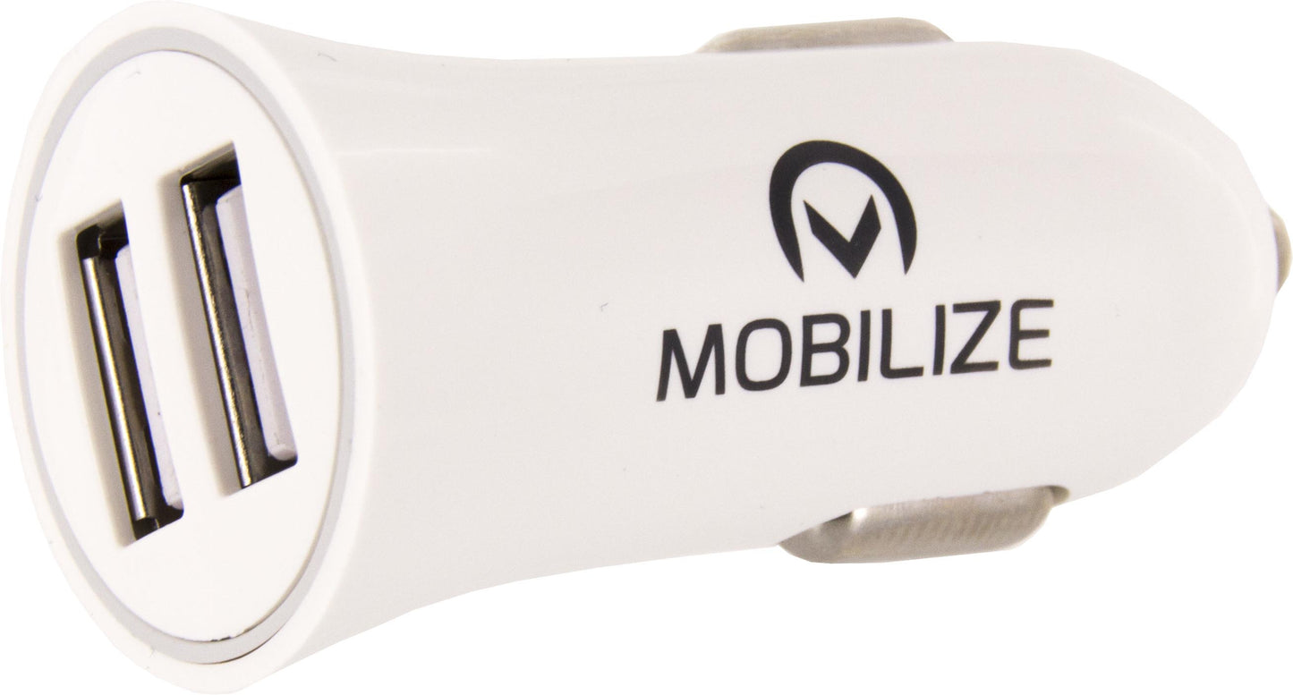 Mobilize Car Charger 2X Usb 24W + Usb To Apple Mfi Lighting Cable 1M. White