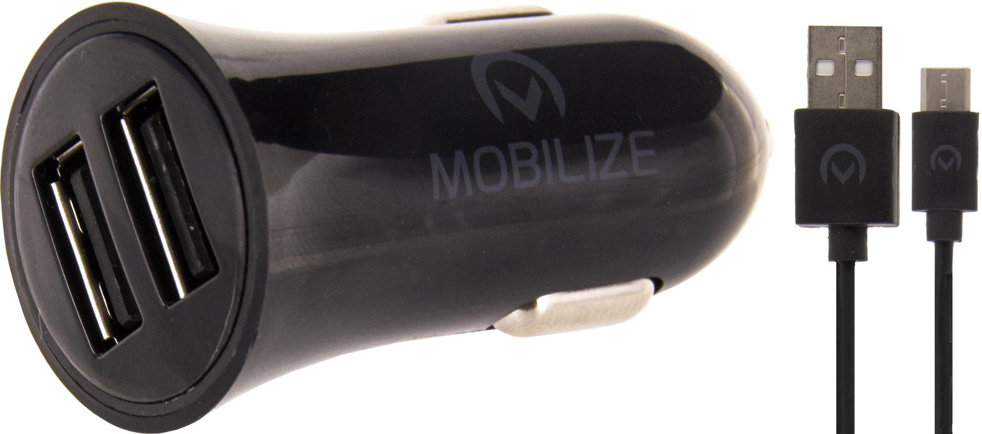 Mobilize Car Charger Dual Usb 2.4A 12W + 1M Usb-C Cable Black
