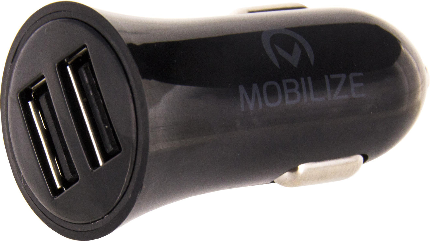 Mobilize Car Charger Dual Usb 2.4A 12W + 1M Usb-C Cable Black