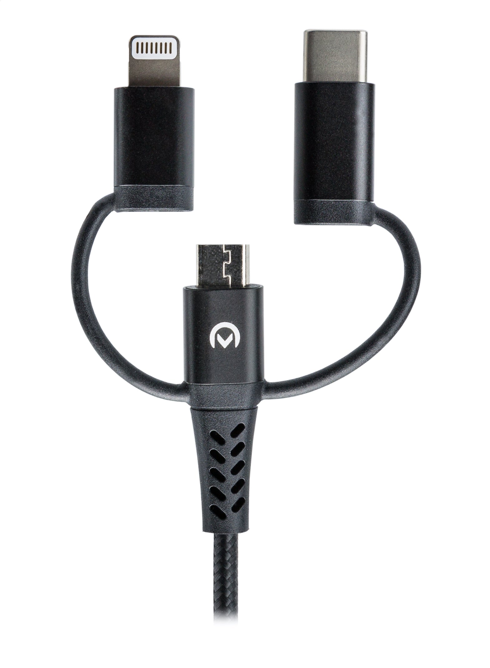 Mobilize Strong Nylon Cable 3In1 Usb To Micro Usb, Usb-C, Apple Mfi Lightning 1.5M Black
