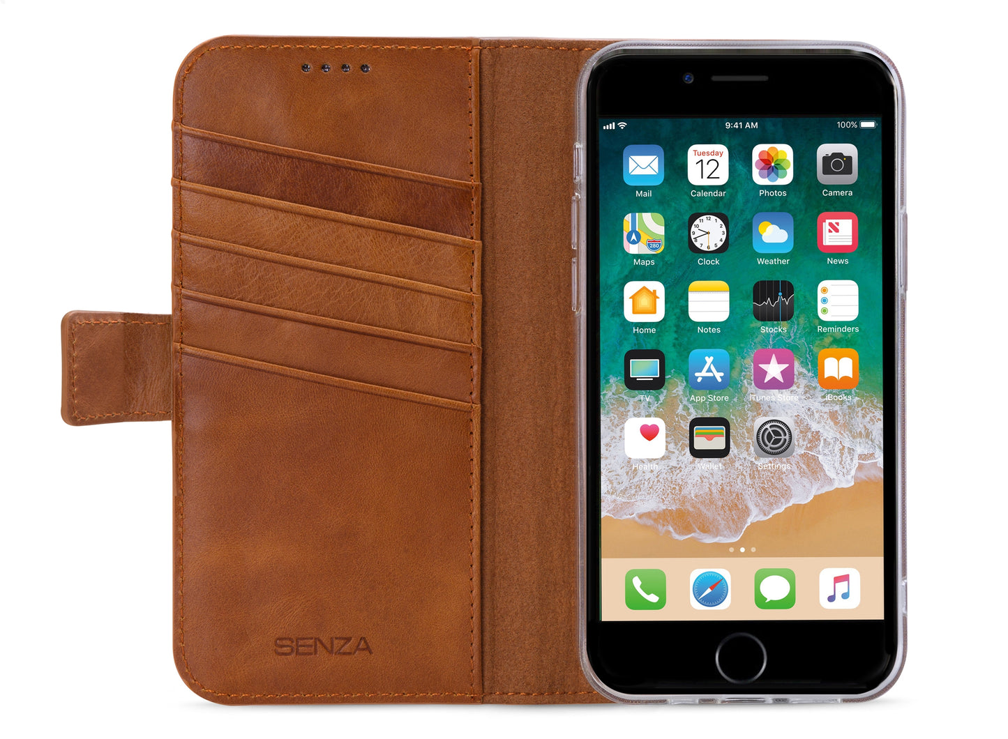 Senza Desire Leather Wallet Apple Iphone 7/8/Se (2020/2022) Burned Cognac
