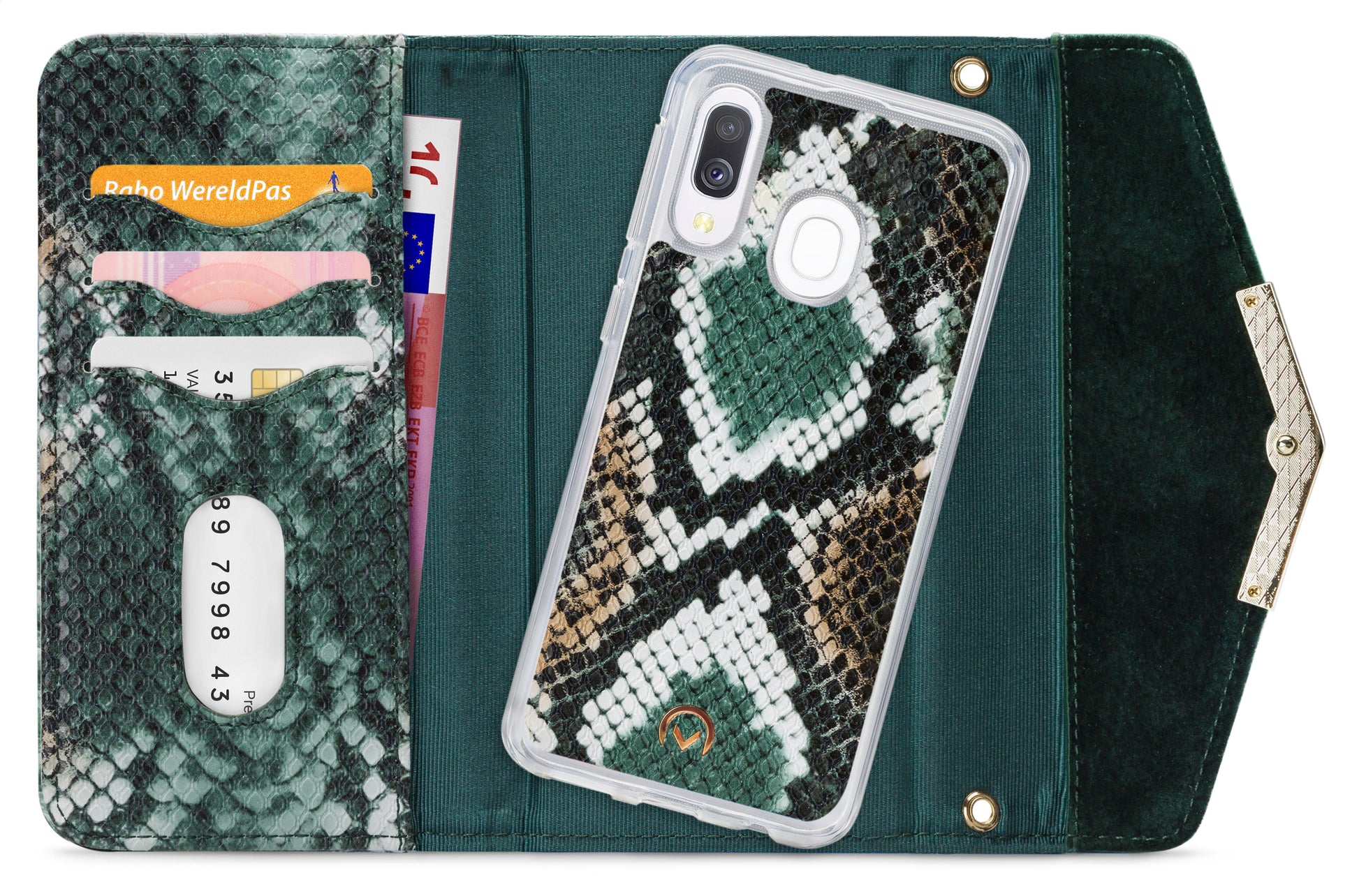 Mobilize 2In1 Gelly Velvet Clutch For Samsung Galaxy A40 Green Snake