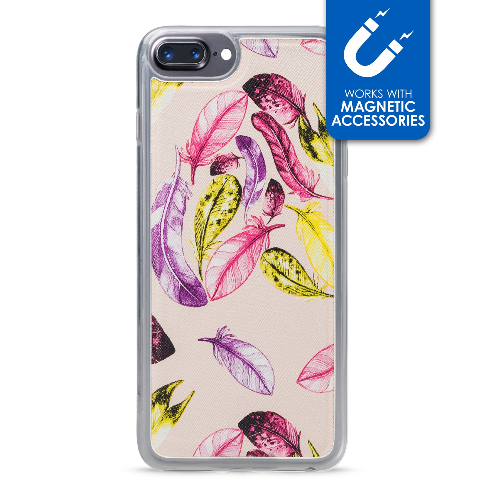My Style Magneta Case For Apple Iphone 6 Plus/6S Plus/7 Plus/8 Plus Beige Feathers