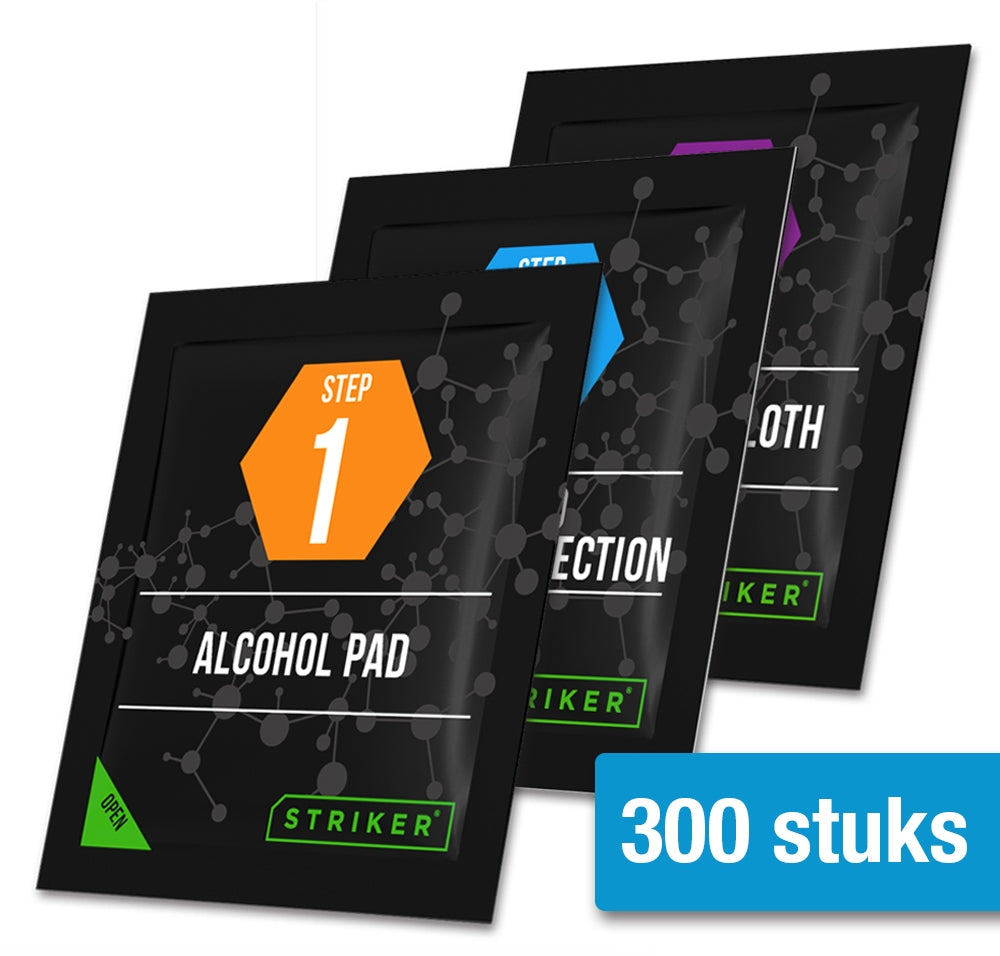 Striker Alcohol Doekje + Desinfectie Nano Coating + Microvezeldoekje 300 Stuks (Per Stuk Verpakt)