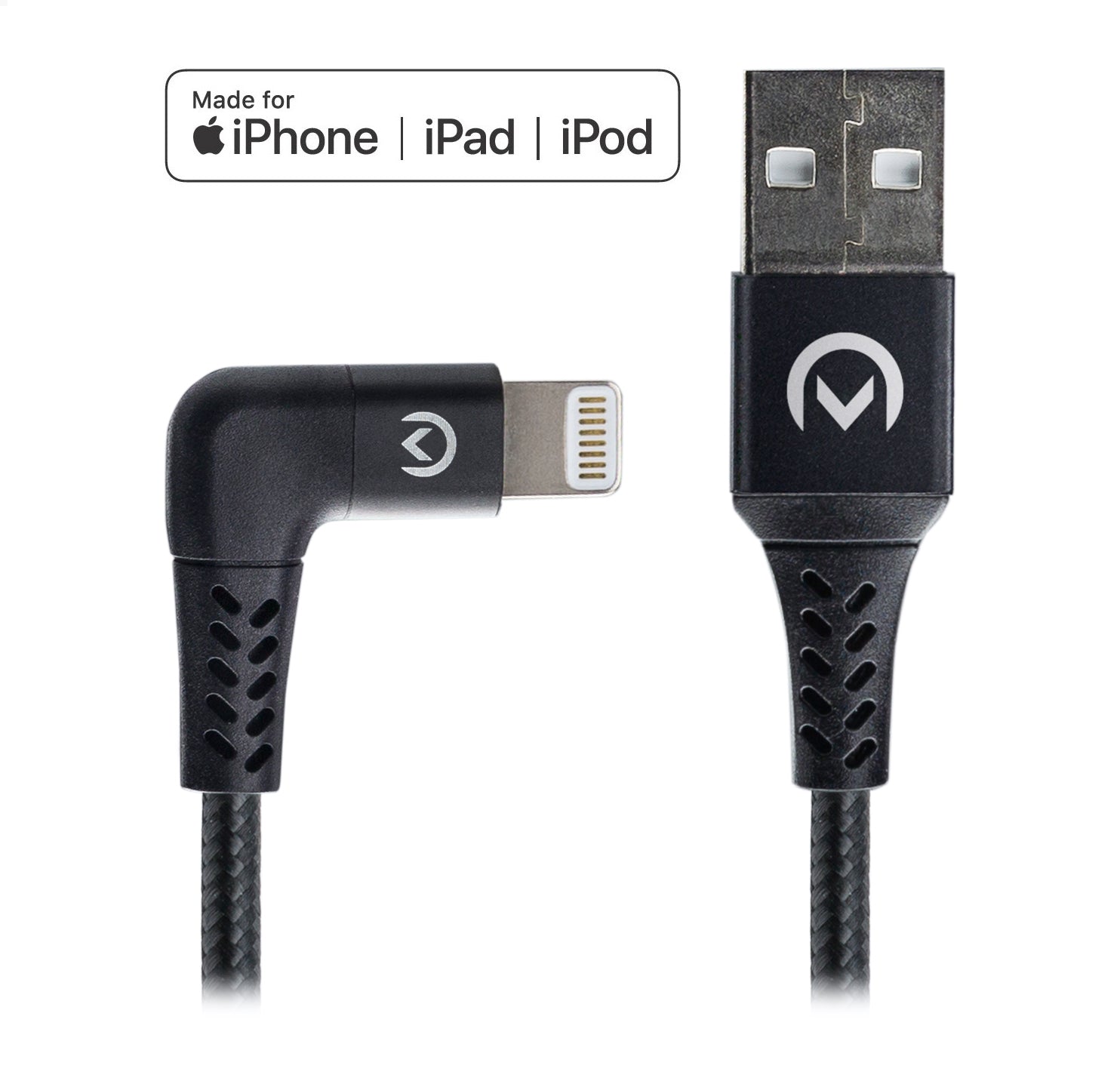 Mobilize Strong Nylon 90° Cable Apple Mfi Lightning 1.5M. 12W Black