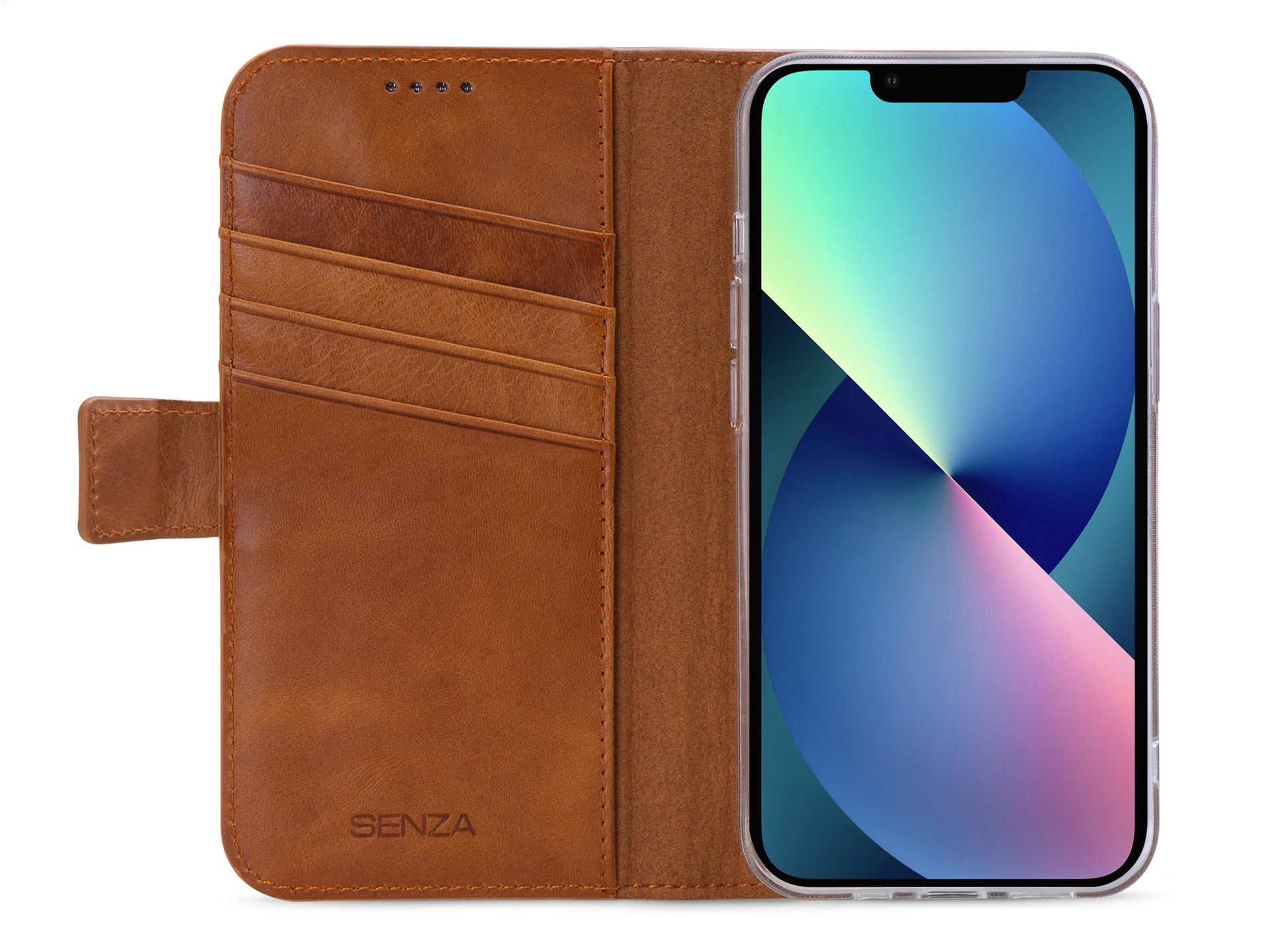 Senza Desire Leather Wallet Apple Iphone 13 Mini Burned Cognac