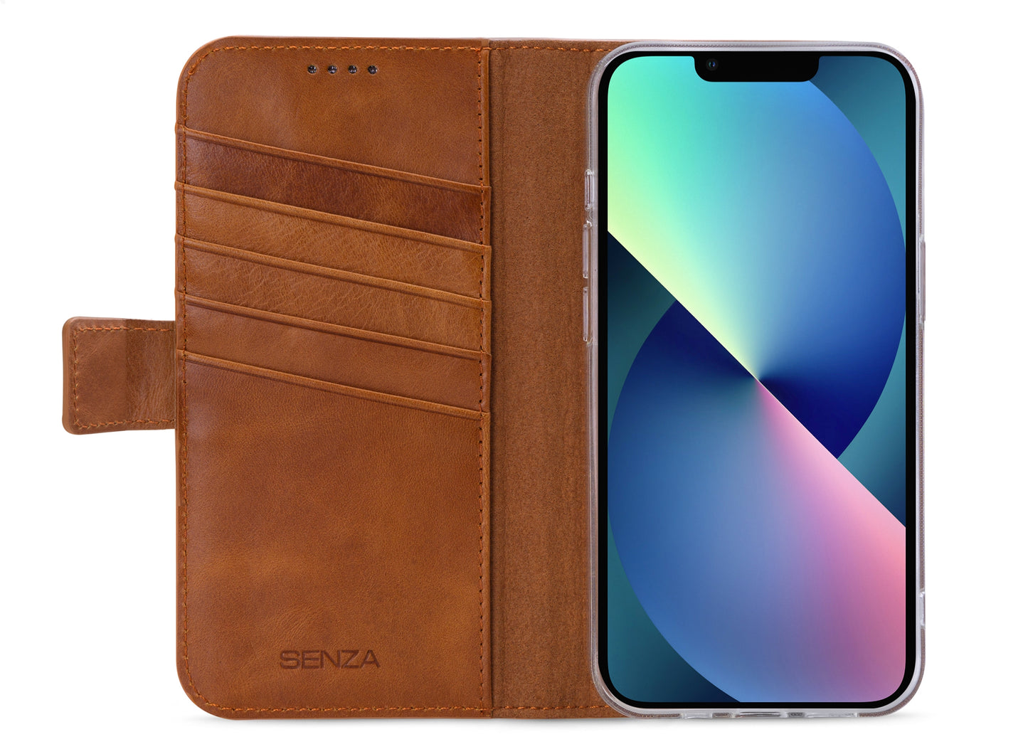 Senza Desire Leather Wallet Apple Iphone 13 Burned Cognac