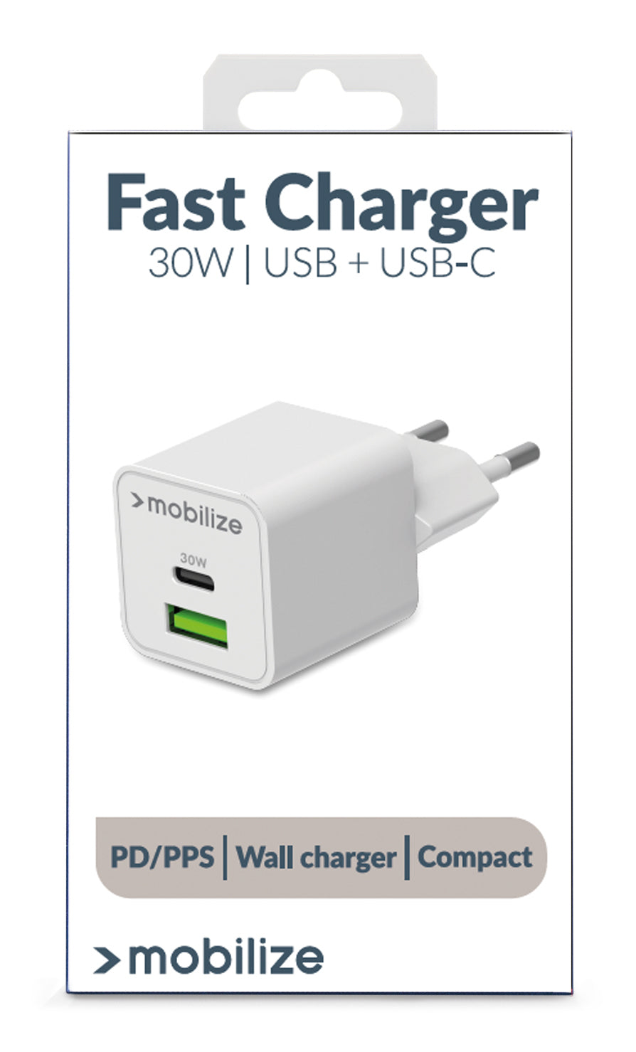 Mobilize Wall Charger Usb-C + Usb Gan 30W With Pd/Pps White