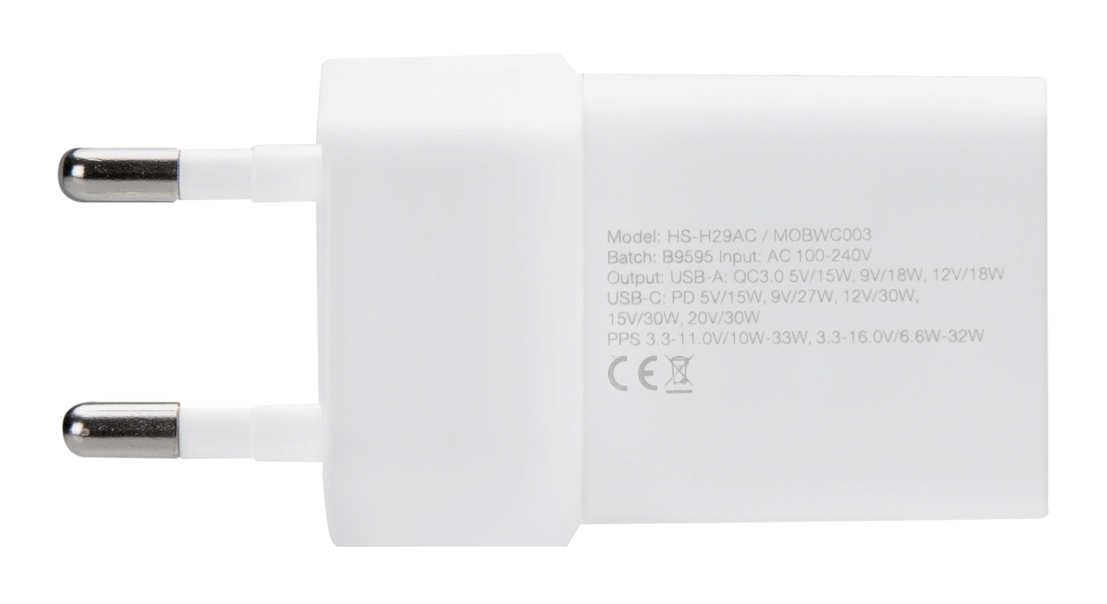 Mobilize Wall Charger Usb-C + Usb Gan 30W With Pd/Pps White