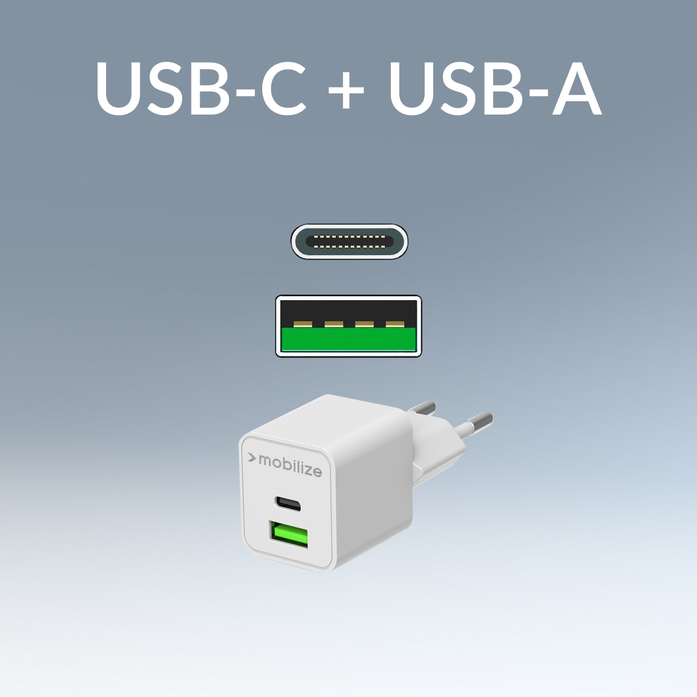 Mobilize Wall Charger Usb-C + Usb Gan 30W With Pd/Pps White