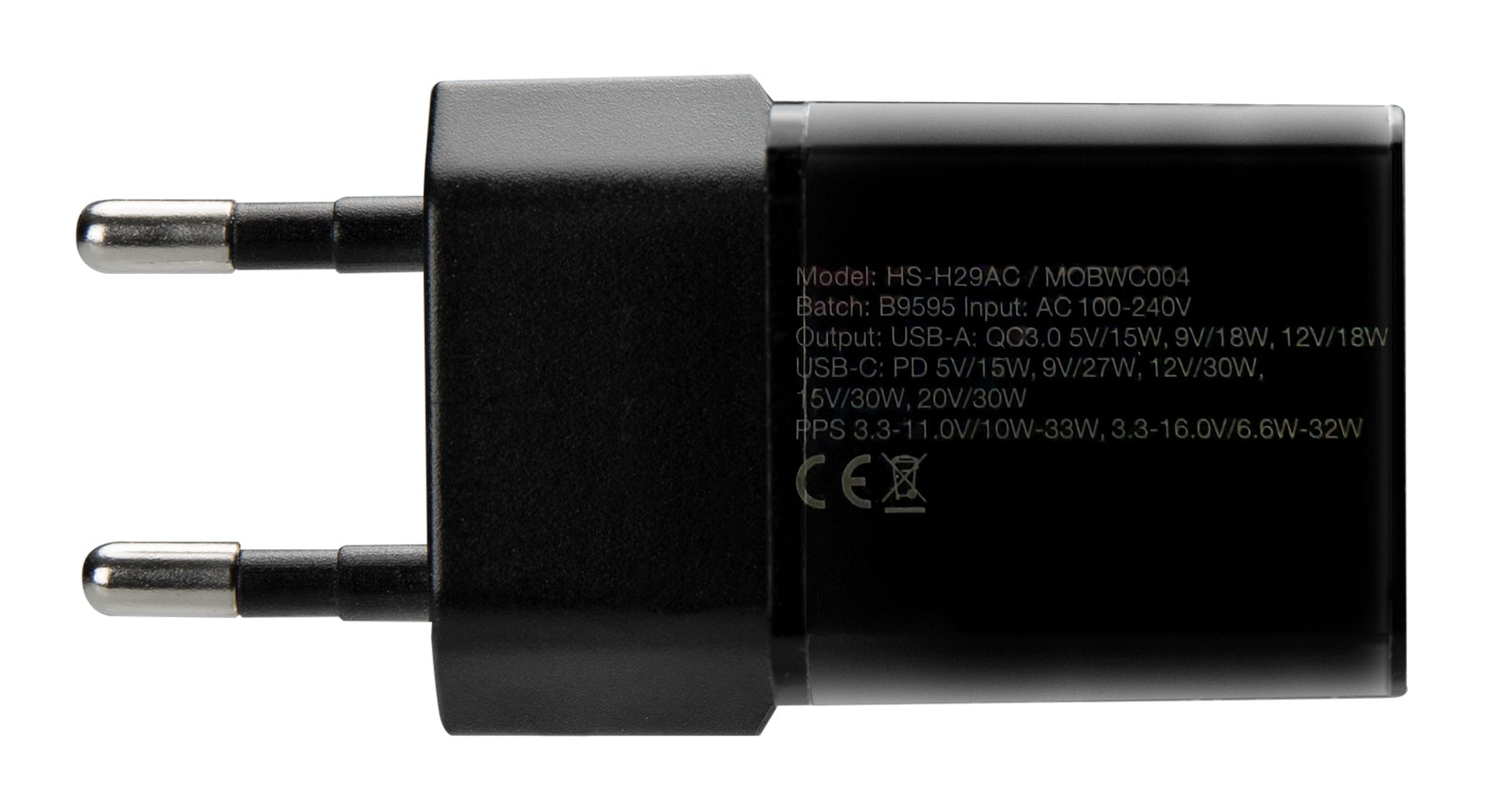 Mobilize Wall Charger Usb-C + Usb Gan 30W With Pd/Pps Black