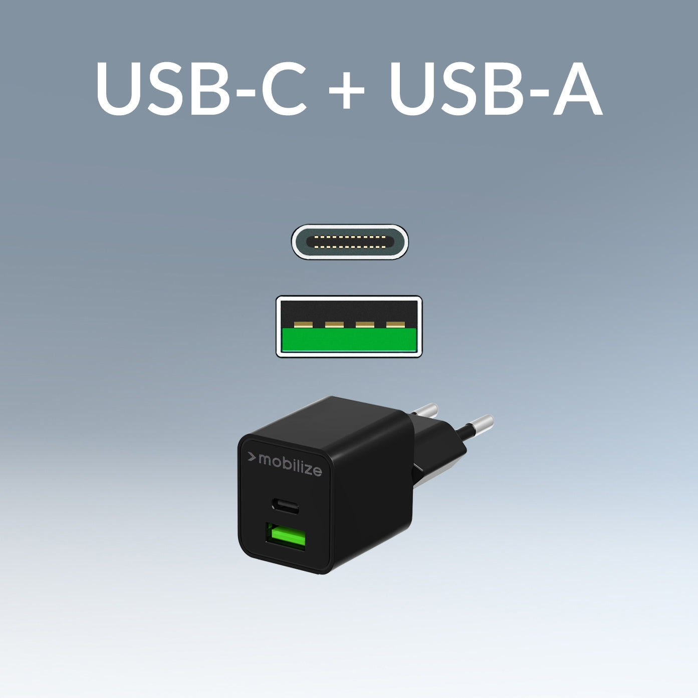 Mobilize Wall Charger Usb-C + Usb Gan 30W With Pd/Pps Black