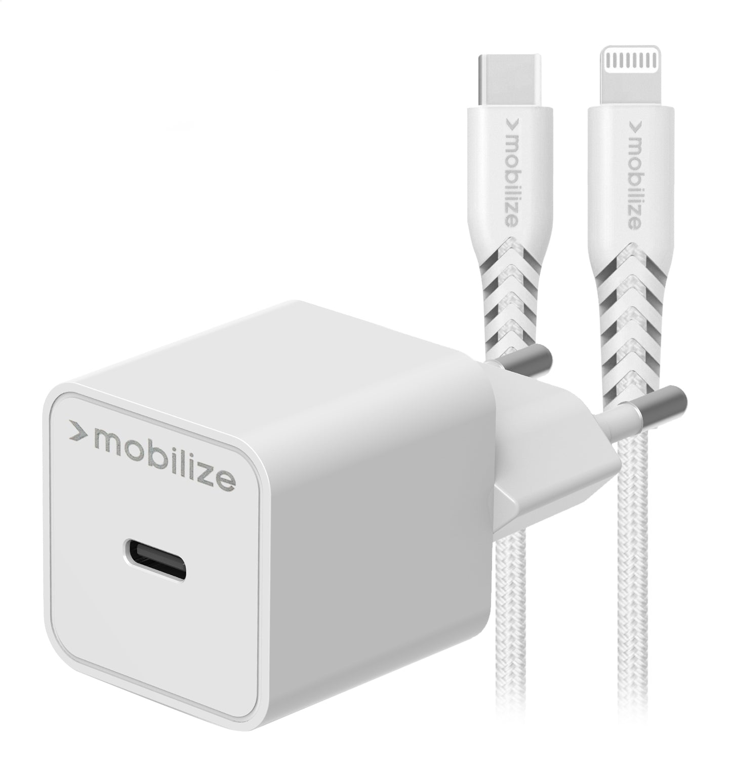Mobilize Wall Charger Usb-C 20W With Pd + Mfi Lightning Nylon Cable 1.2M White