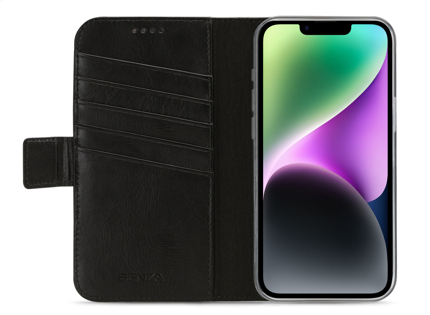 Senza Pure Leather Wallet Apple Iphone 14 Deep Black