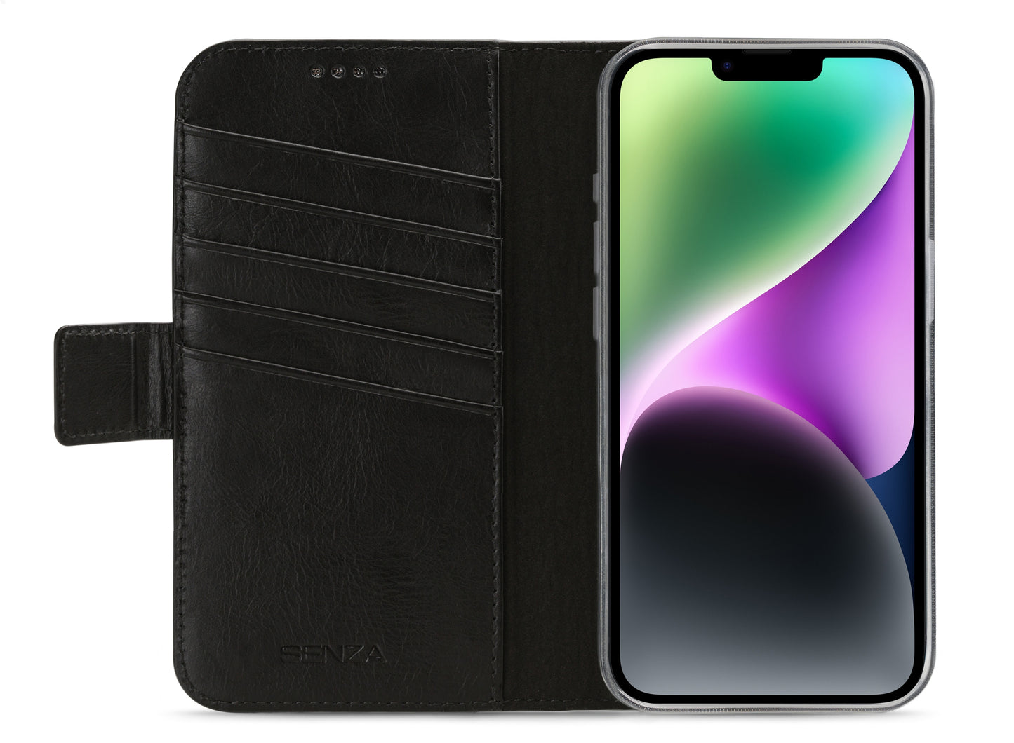 Senza Pure Leather Wallet Apple Iphone 14 Plus Deep Black
