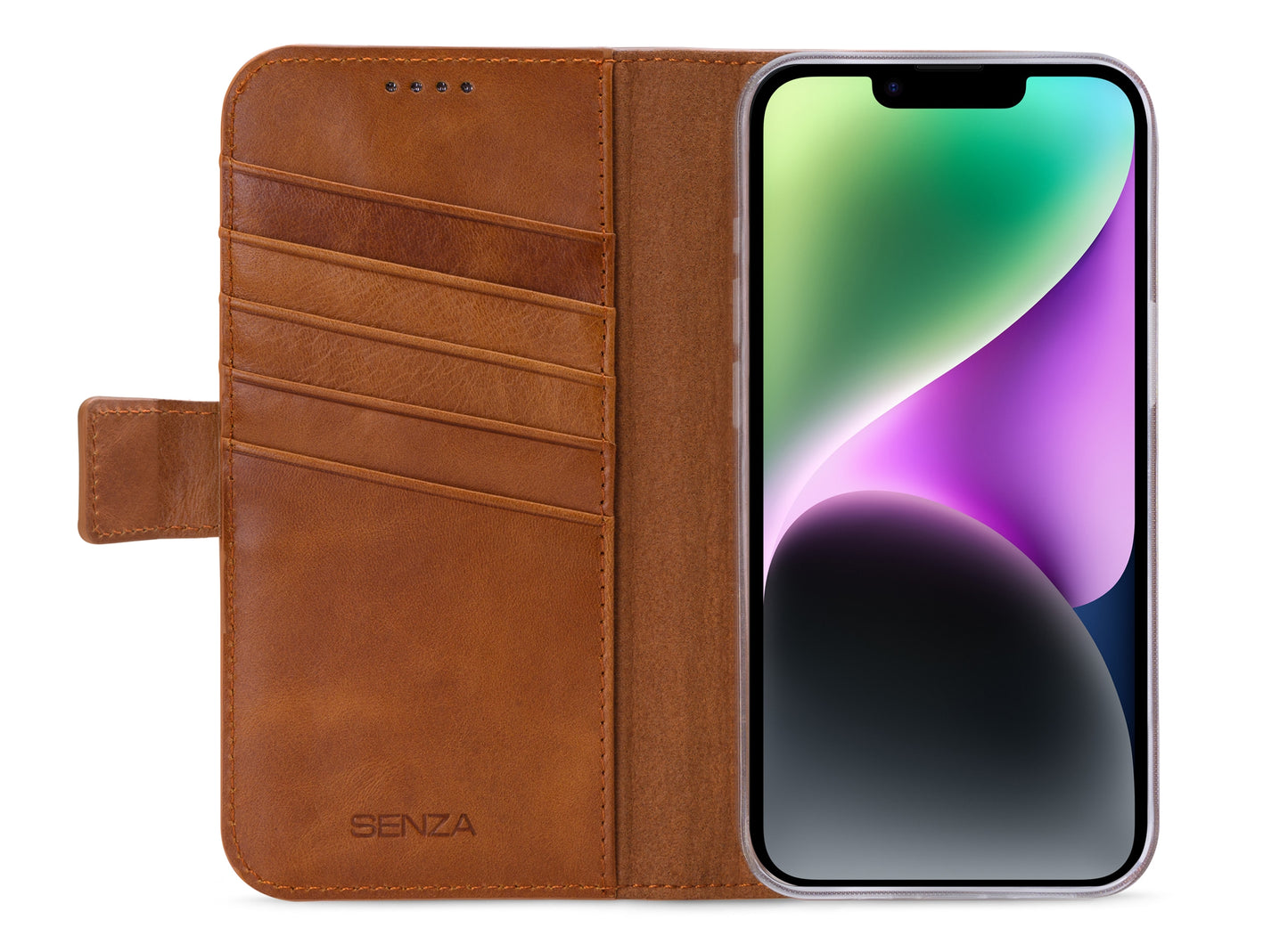 Senza Desire Leather Wallet Apple Iphone 14 Burned Cognac