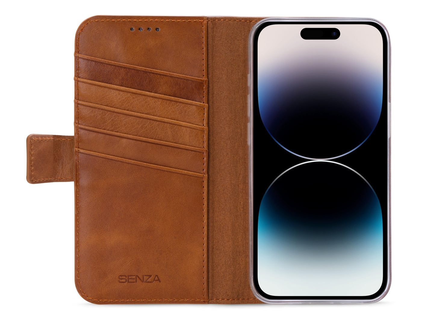 Senza Desire Leather Wallet Apple Iphone 14 Pro Burned Cognac