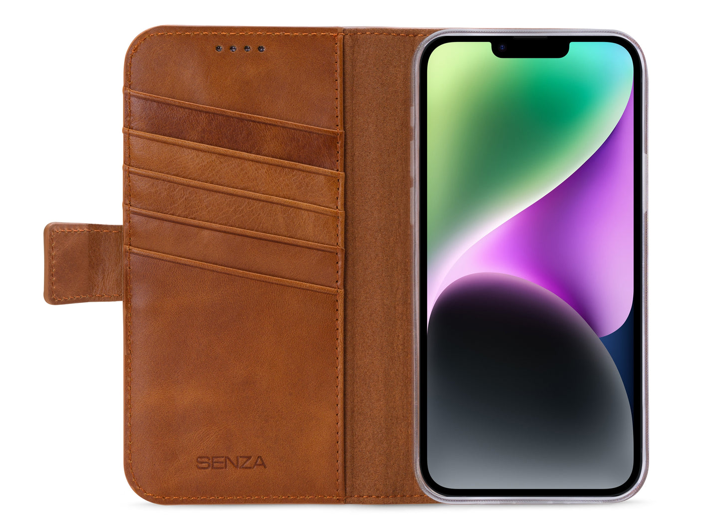 Senza Desire Leather Wallet Apple Iphone 14 Plus Burned Cognac