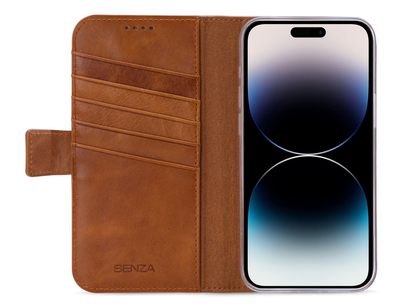 Senza Desire Leather Wallet Apple Iphone 14 Pro Max Burned Cognac