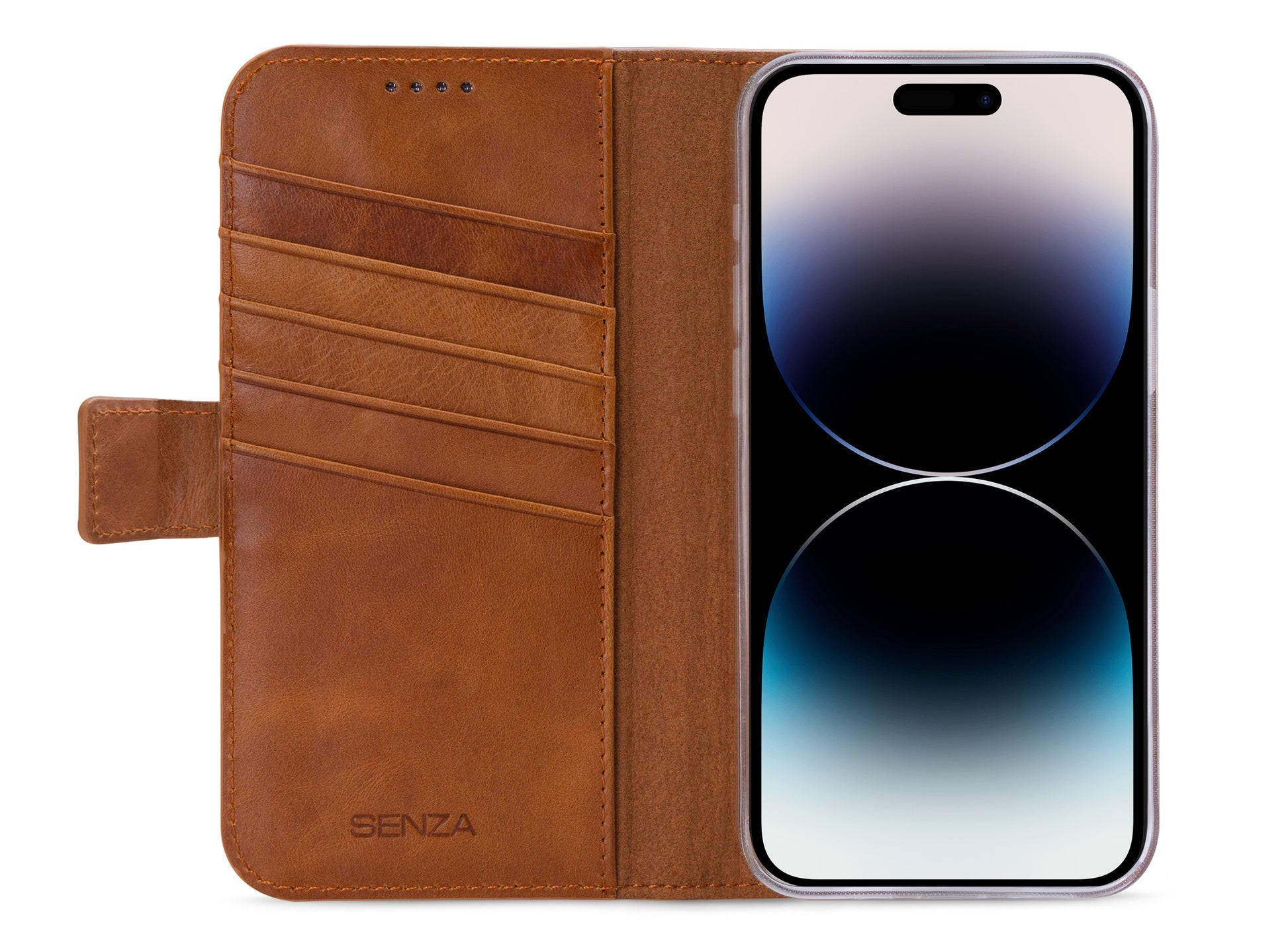 Senza Desire Leather Wallet Apple Iphone 14 Pro Max Burned Cognac