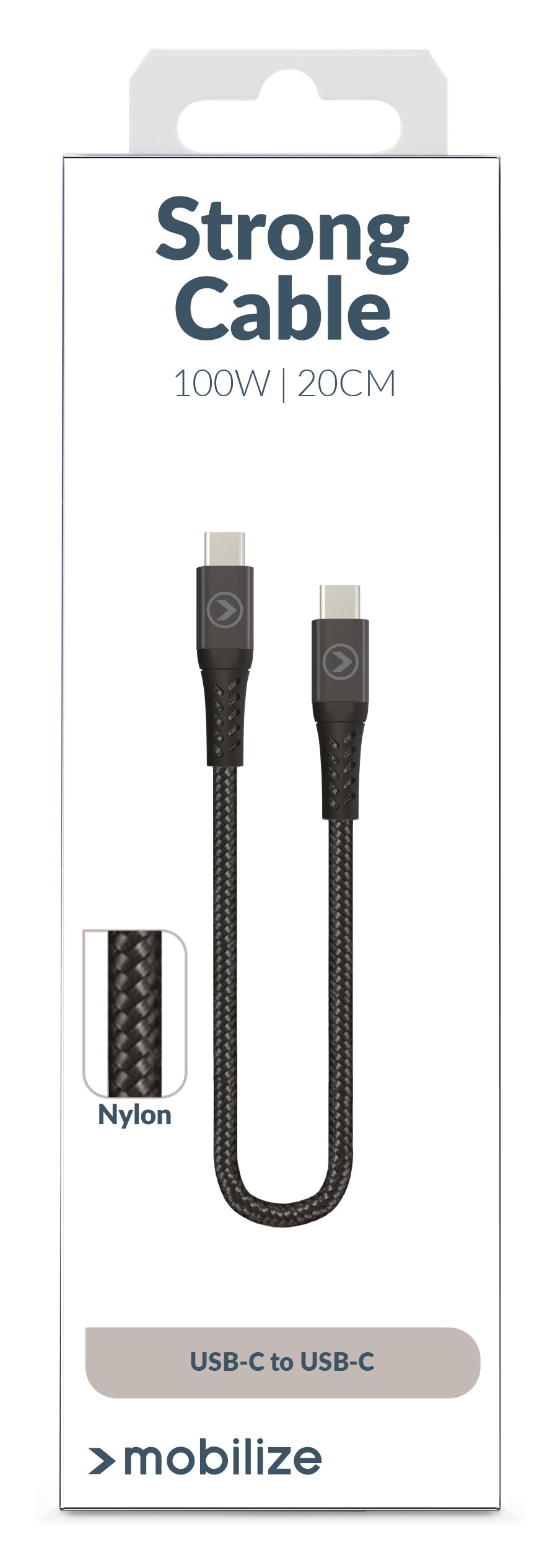 Mobilize Strong Nylon Cable Usb-C To Usb-C 20Cm. 100W Black