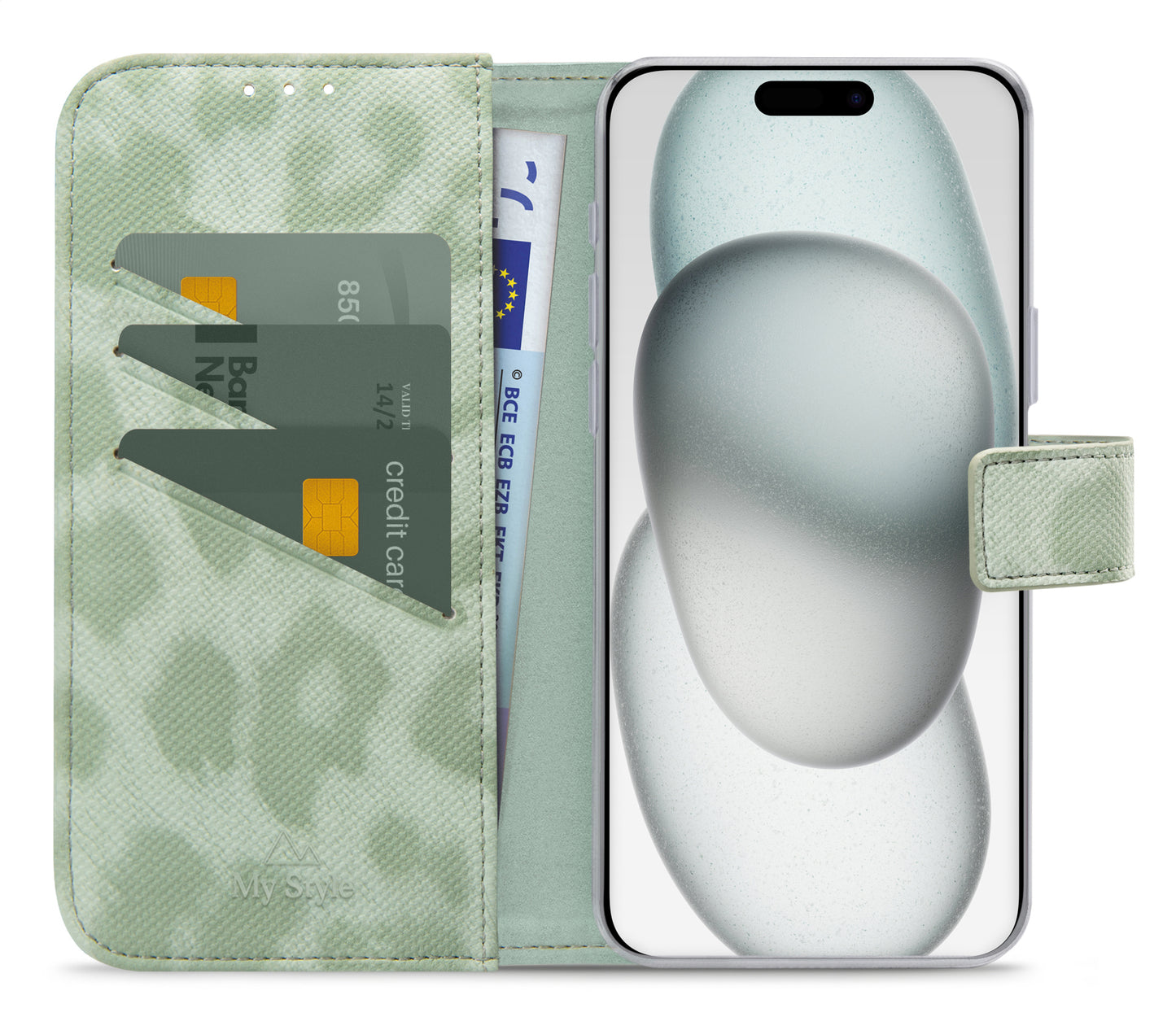 My Style Flex Wallet For Apple Iphone 15 Plus Green Leopard