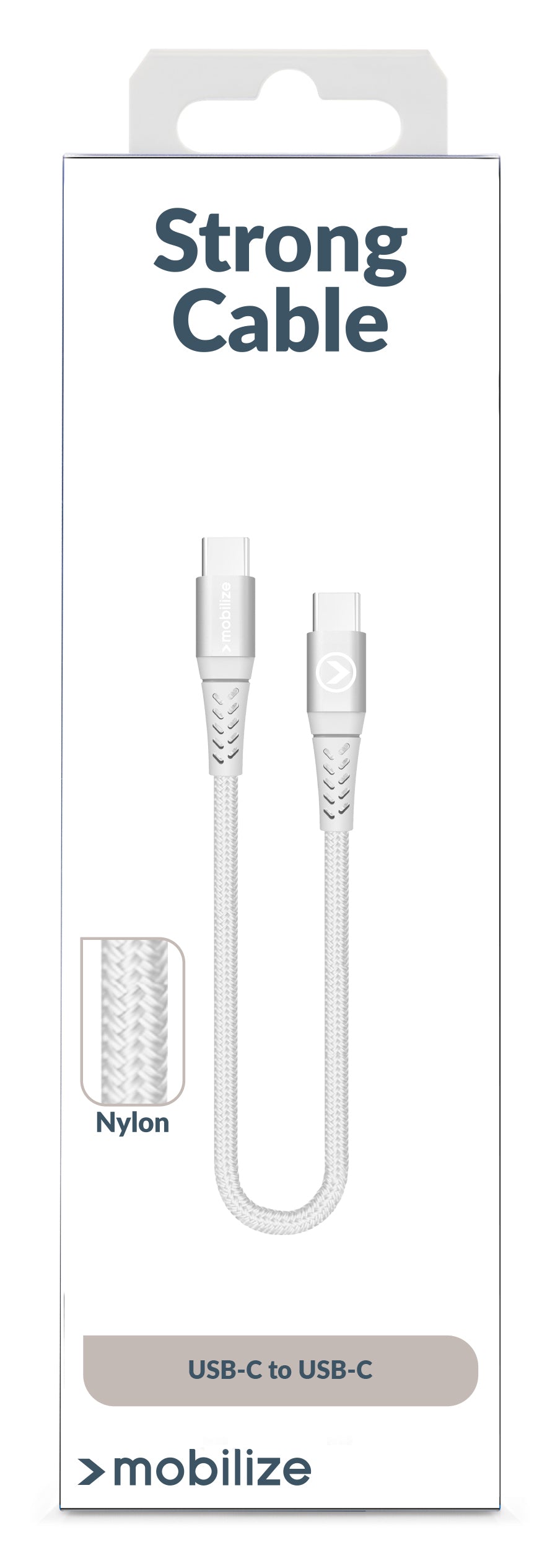 Mobilize Strong Nylon Cable Usb-C To Usb-C 20Cm. 100W White