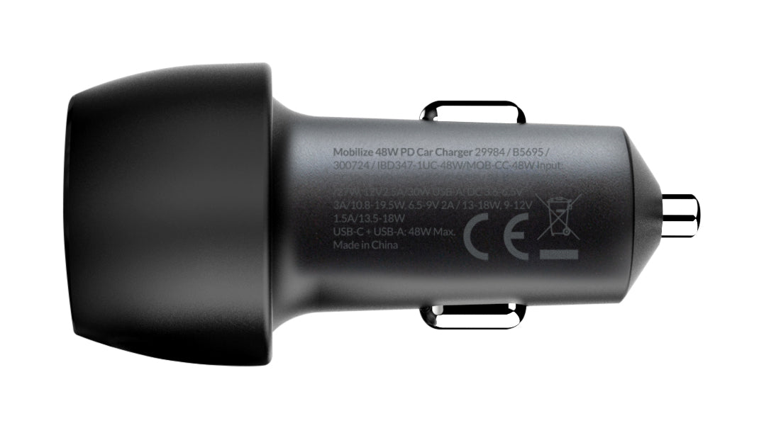 Mobilize Car Charger Usb + Usb-C 48W With Pd/Pps And Qc Black