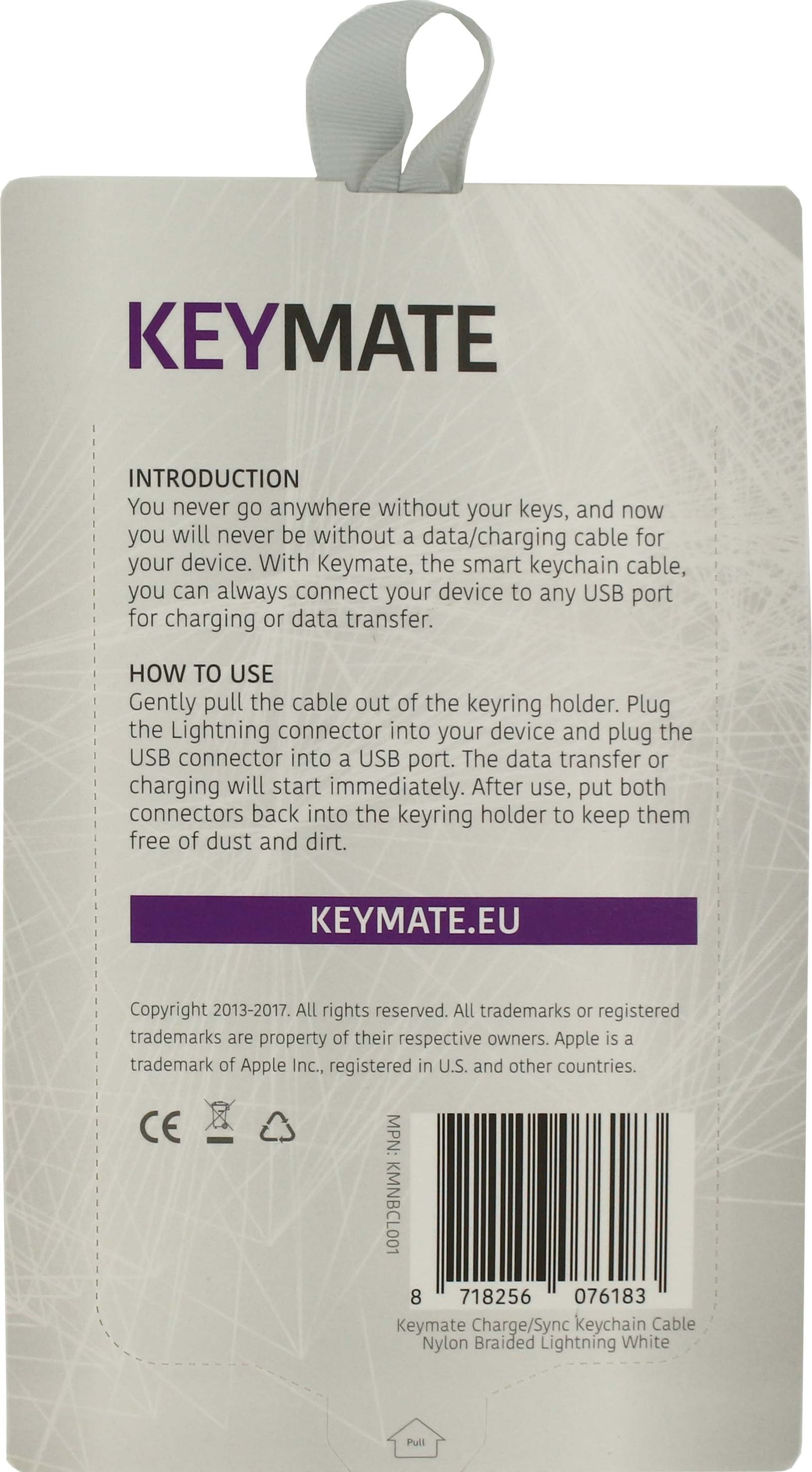 Keymate Charge/Sync Keychain Cable Nylon Braided Lightning White
